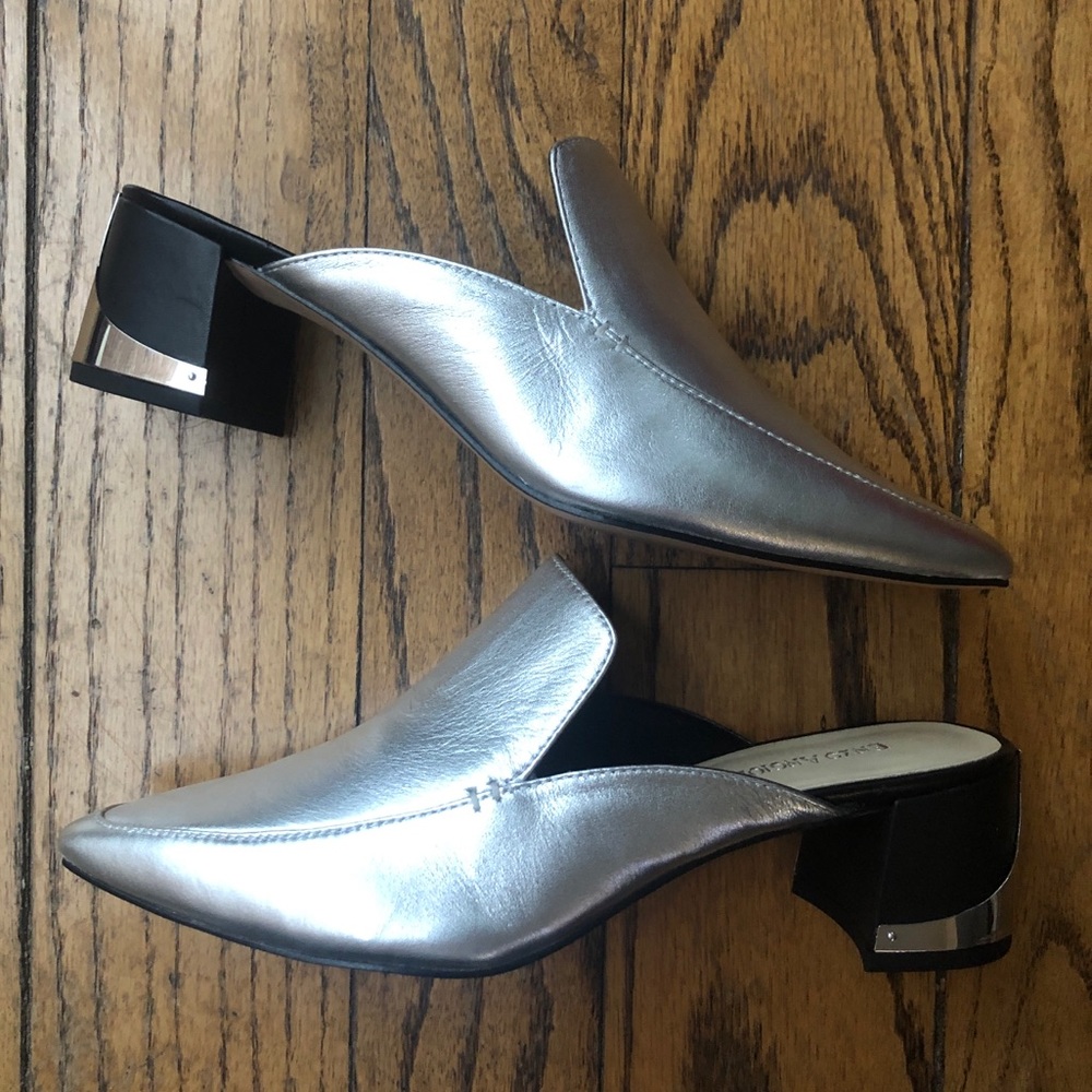 NIB Silver Leather Mules